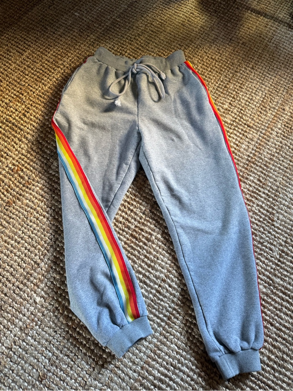 🌈 KITTENISH JESSIE JAMES DEXKER GRAY RAINBOW STRIP SWEATPANTS XS 🌈